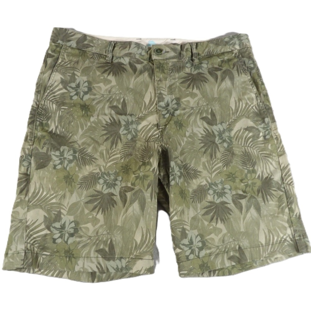 Tommy Bahama Men Shorts 38 Green Tropical Floral Botanical Cotton Stretch Casual